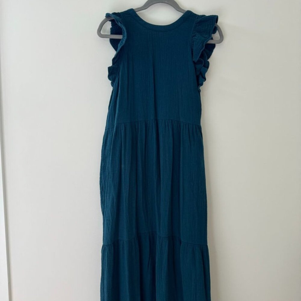 Women's Teal Ruffle Sleeve Maxi Dress